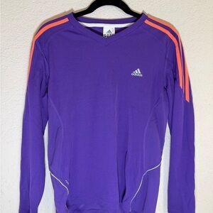 Adidas Response Running Shirt Womens Large Purple Orange Long Sleeve V-Neck Top